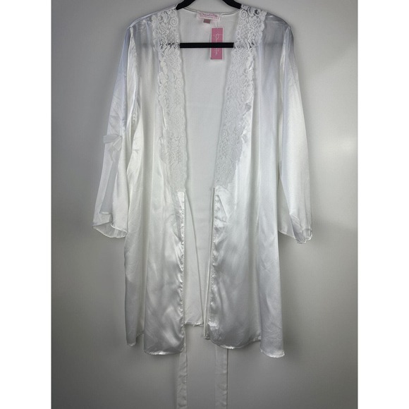 Oscar De La Renta Lace Trim Robe Satin Like Always A Bride White Plus Size 1X - Picture 11 of 12